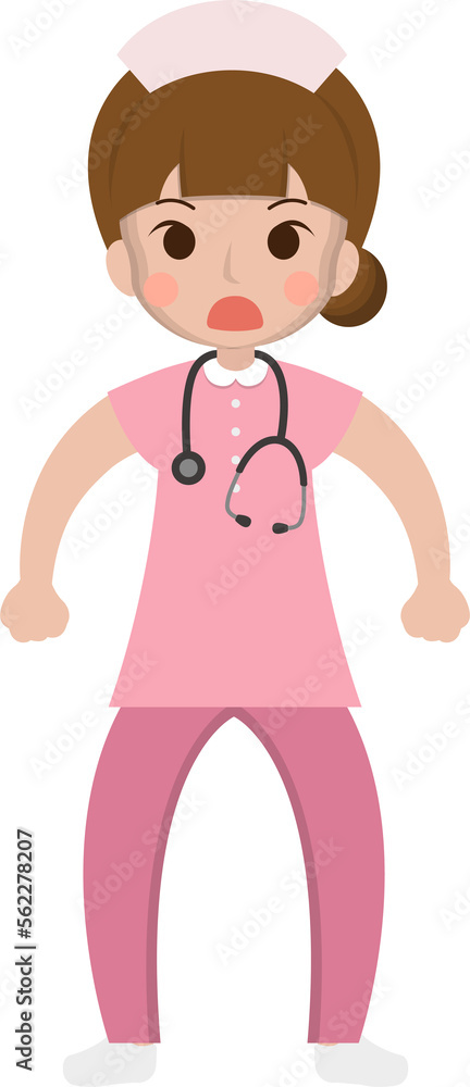 Female medical worker anxious look, medical staff, emoji cartoon Female medical worker anxious look, medical staff, emoji cartoon