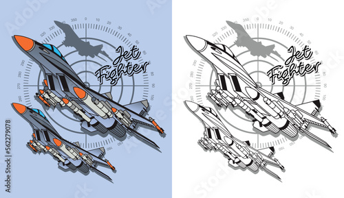 Fotografie, Tablou Army fighter jet fighter,vector illustration