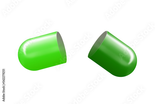green capsule  pill isolated on white