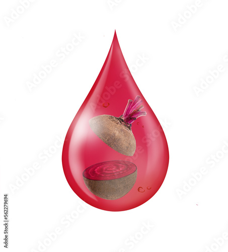 Beet root (beetroot) juice drop isolated on white background.