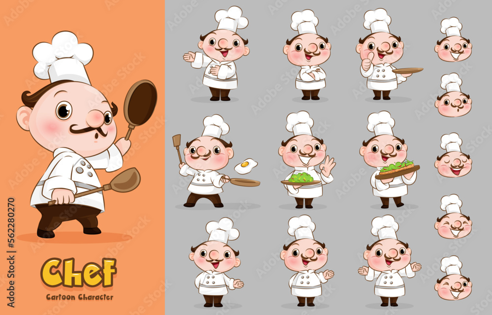 Set of a young Chef working character vector design, with hand poses, Presentation in various action Set of a young Chef working character vector design, with hand poses, Presentation in various action