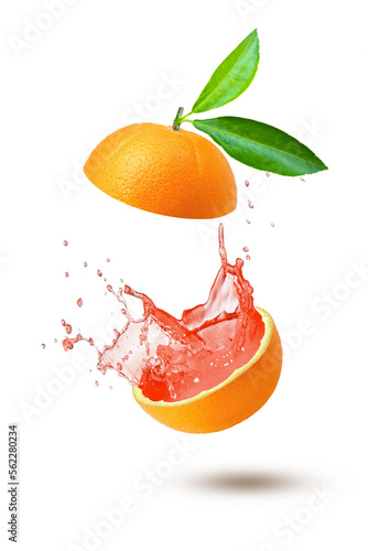 Grapefruit juice splash isolated on white background.