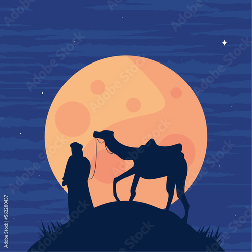 arab with camel and moon
