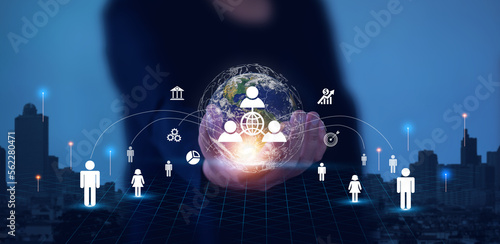 Human resources concept, Businessman touching virtual interface, HR managemen...