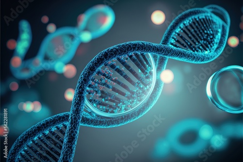 3d rendered genetic  illustration of human dna under microscope created with generative ai technology