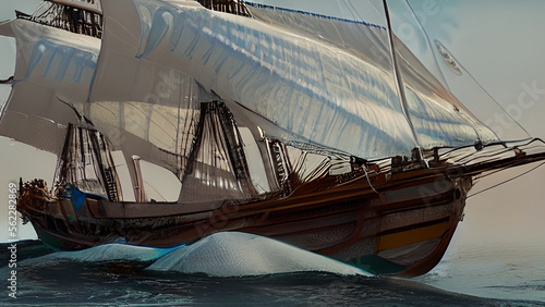 ultra realistic sailing ship, beautiful light, pale sunrise, cinematic lighting, viking and pirates generative ai © dea