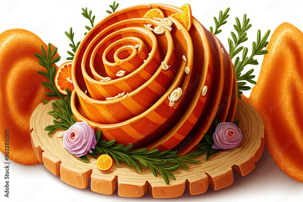 Easter ham staple, spiral sliced with honey glaze and orange and