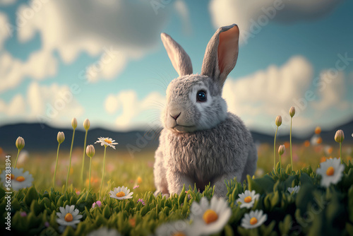 Easter bunny in flowers. Generative AI