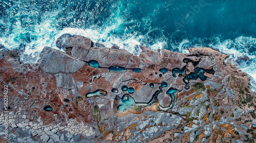 Zoomed out Shot of Girl Floating in Famous Figure 8 Pools In Royal National Park, Australia