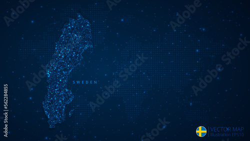 Photography Map of Sweden modern design with polygonal shapes on dark blue background