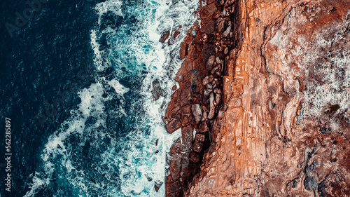 Aerial at Putty Beach, Australia, Blue Water and Sandstone Swirls