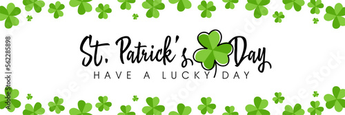 Greeting card for Happy St. Patrick's Day with green clover on white background