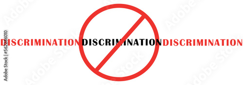Words DISCRIMINATION and prohibition sign on white background. Concept of racism