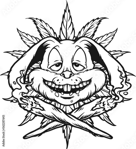 Bunny head joint smoking weed leaf silhouette Vector illustrations for your work Logo  mascot merchandise t-shirt  stickers and Label designs  poster  greeting cards advertising business company