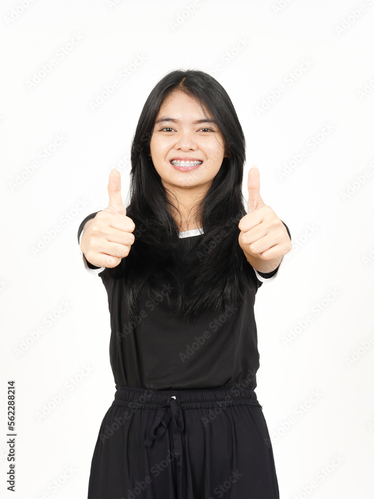 Showing Thumbs Up Of Beautiful Asian Woman Isolated On White Background Showing Thumbs Up Of Beautiful Asian Woman Isolated On White Background