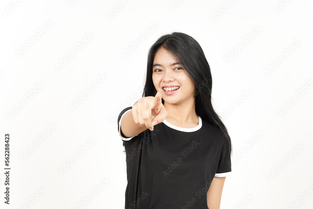 Smiling and Pointing at you, want you gesture Of Beautiful Asian Woman Isolated On White Background Smiling and Pointing at you, want you gesture Of Beautiful Asian Woman Isolated On White Background