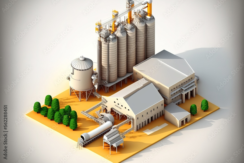 Agro processing manufacturing plant with a granary elevator and a seeds ...