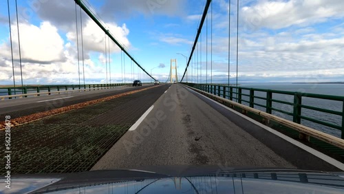 Driving over Mackinaw Bridge in Michigan, point of view  photo