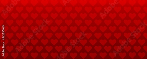 Red hearts background, celebration design, horizontal banner for valentine's day.