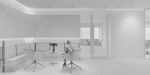 3d rendering of modern office interior with white walls  panoramic windows