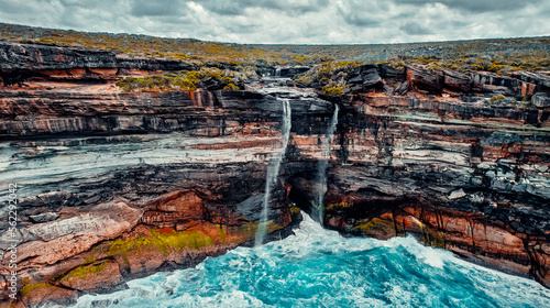 Double Waterfall Aerial Drone View Of Curracurrong Falls In Royal National Park, Australia