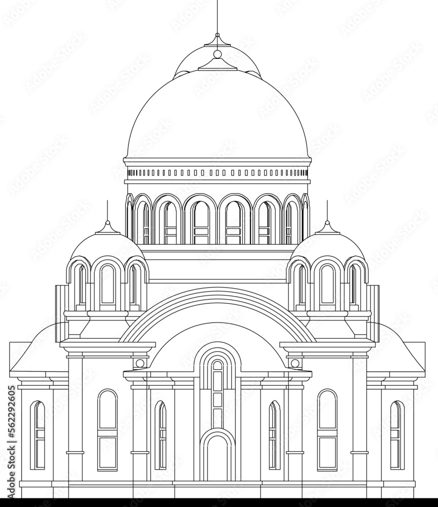 sketch vector illustration of classic holy church with dome and tower