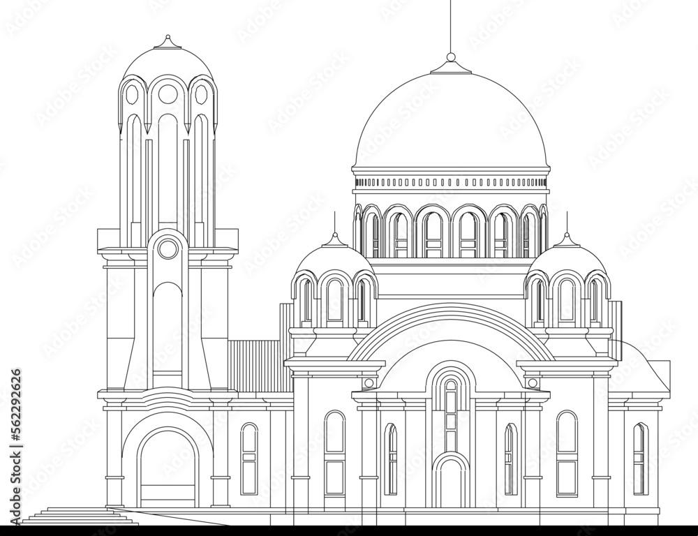 sketch vector illustration of classic holy church with dome and tower