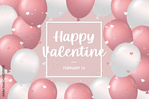 Happy Valentine's Day set of simple cards, banners or backgrounds with heart and balloon frame and pattern in modern flat style for decor, greetings, packaging, print, web, promo, sale