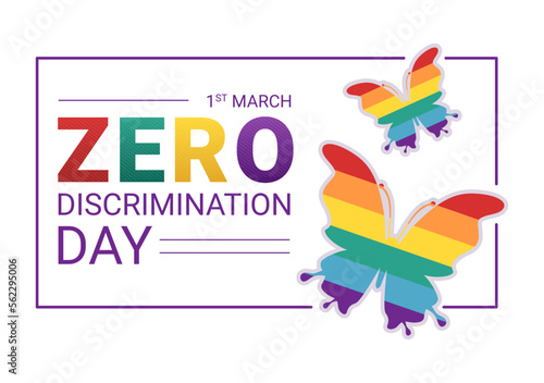 Zero Discrimination Day Illustration with Different People and Different Colors for Landing Page in Cartoon Hand Drawn Butterfly Flying Template