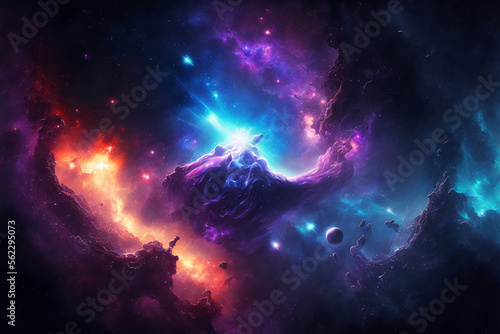 A colorful space filled with stars and clouds, abstract outer space endless nebula galaxy background, Generative AI © Kafi