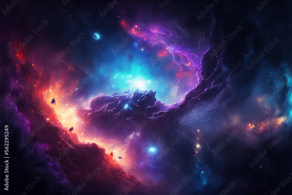 Fototapeta premium A colorful space filled with stars and clouds, abstract outer space endless nebula galaxy background, Generative AI