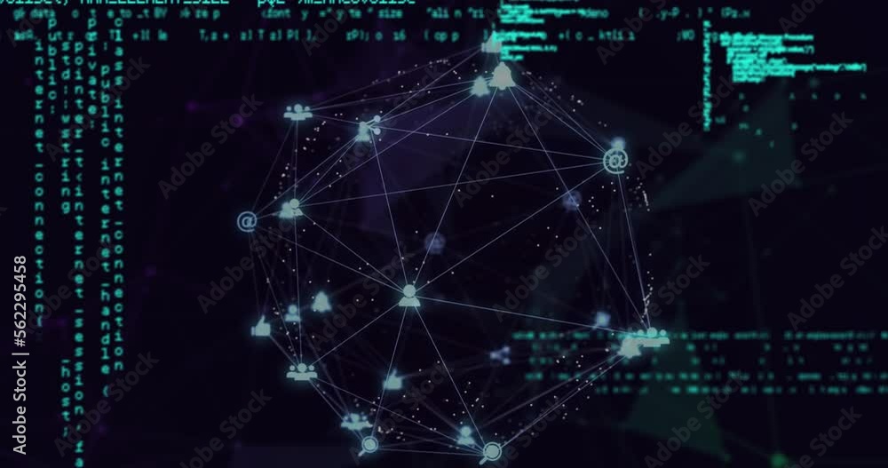 Animation of globe with network of connections and data processing Animation of globe with network of connections and data processing