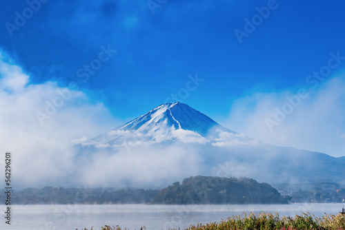 山梨県富士河口湖町大石公園から見た早朝の富士山 photo