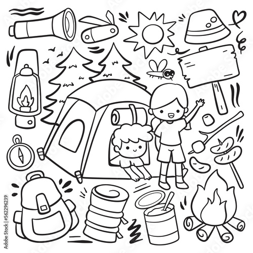 Hand Drawn Cartoon Camping Doodle