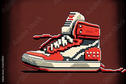 Pixel art sneakers in 80s colors, retro style item for 8 bit game, Generative AI
