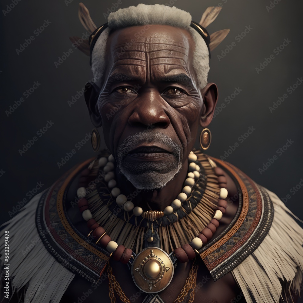 Old African Tribal Chief. This image was created with generative AI - obrazy, fototapety, plakaty 