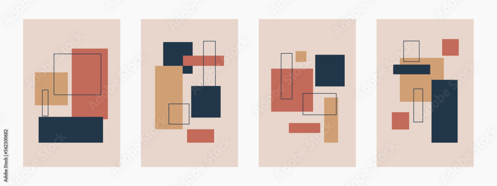Abstract collection of geometric shapes. A modern set of posters in the Bauhaus style. Simple minimalistic posters. Bold minimalism. Vector illustration. Wall Art