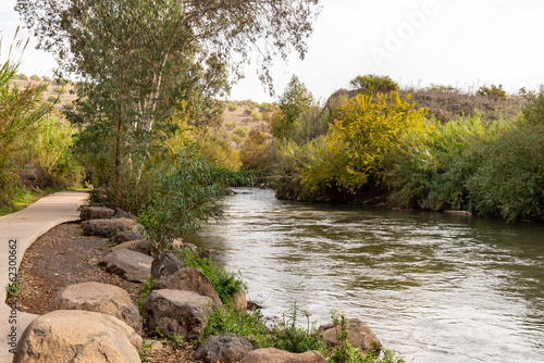 Wallpaper Mural The Jordan  River flows near the ruins of the fortress wall of the Ateret fortress - Metzad Ateret - Qasr Atara - located next to the ford of the Jacob daughters on the Jordan River, Israel Torontodigital.ca