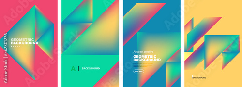 Set of abstract backgrounds - overlapping triangles with fluid gradients design. Collection of covers, templates, flyers, placards, brochures, banners