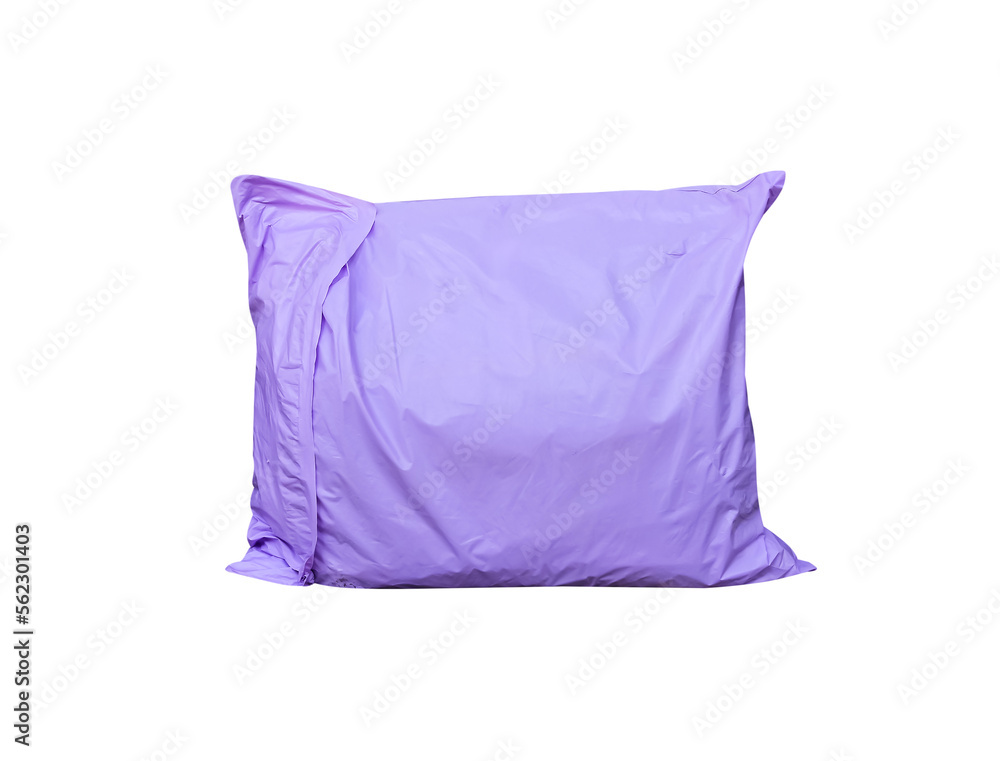 Closed purple poly plastic envelope mailer parcel bag  for delivery shipping packaging  isolated on white background , clipping path