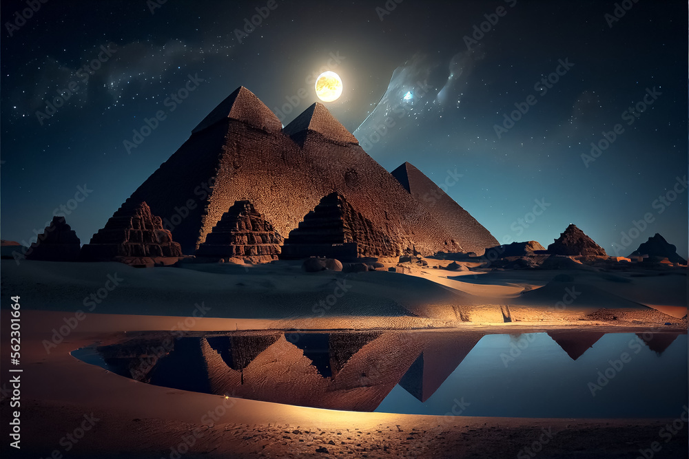 illustration of mysterious pyramids, ancient civilization, mystical landscape . AI - obrazy, fototapety, plakaty 