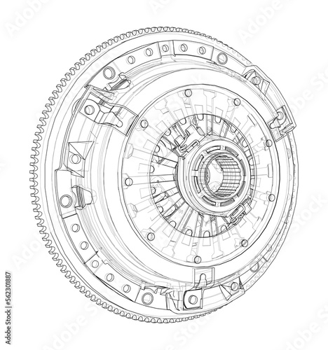 Sketch of clutch basket for the car. Vector