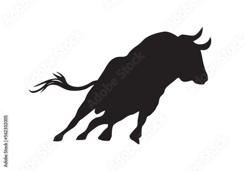 Angry bull silhouette vector isolated. Attacking, charging bull icon.