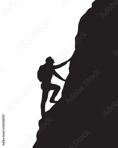 Man climbing on the mountain rock silhouette vector. Motivational success concept. 