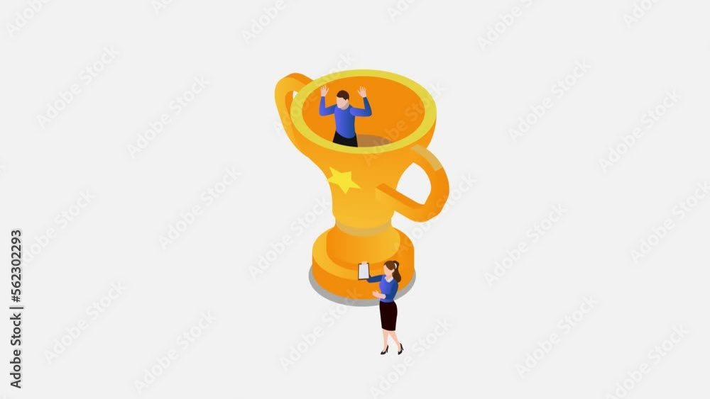 Trophy for successful business people team 3d animation Trophy for successful business people team 3d animation
