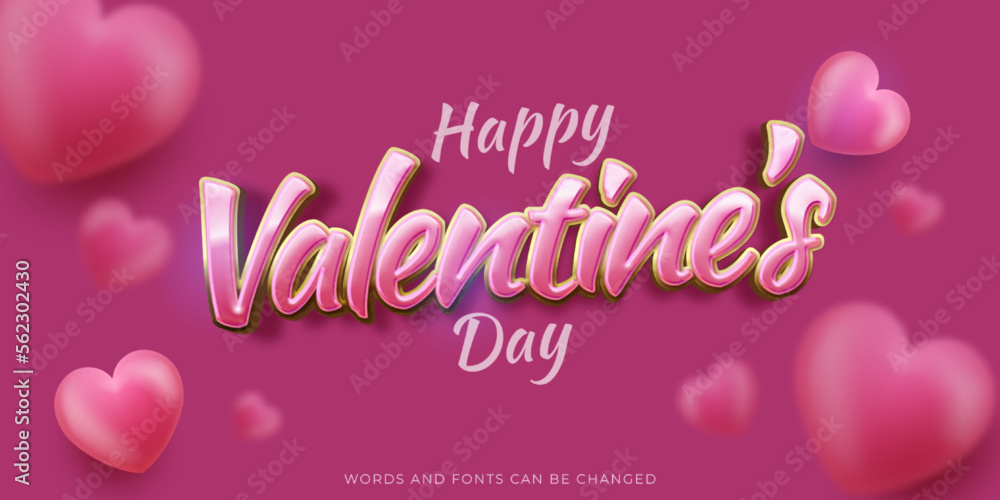 Realistic banner editable text valentine's day 3d style