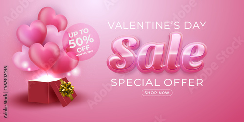 Awesome banner valentine's day sale with editable 3d style and element decoration
