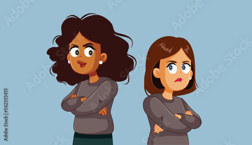 Two Rival Women Feeling Jealous of Each other Vector Cartoon. Mean girls holding a grudge against each other 
