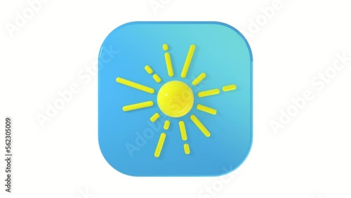 3D sun icon on a blue button on a white background with a smooth 4K animation cycle. 3D Illustration