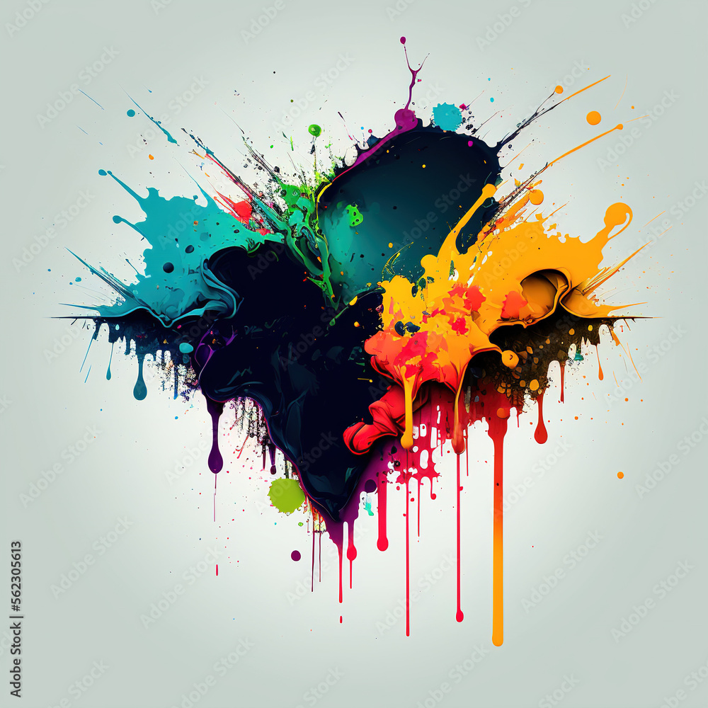 Fototapeta premium Colorful paint splatter on white background - generated by Generative AI